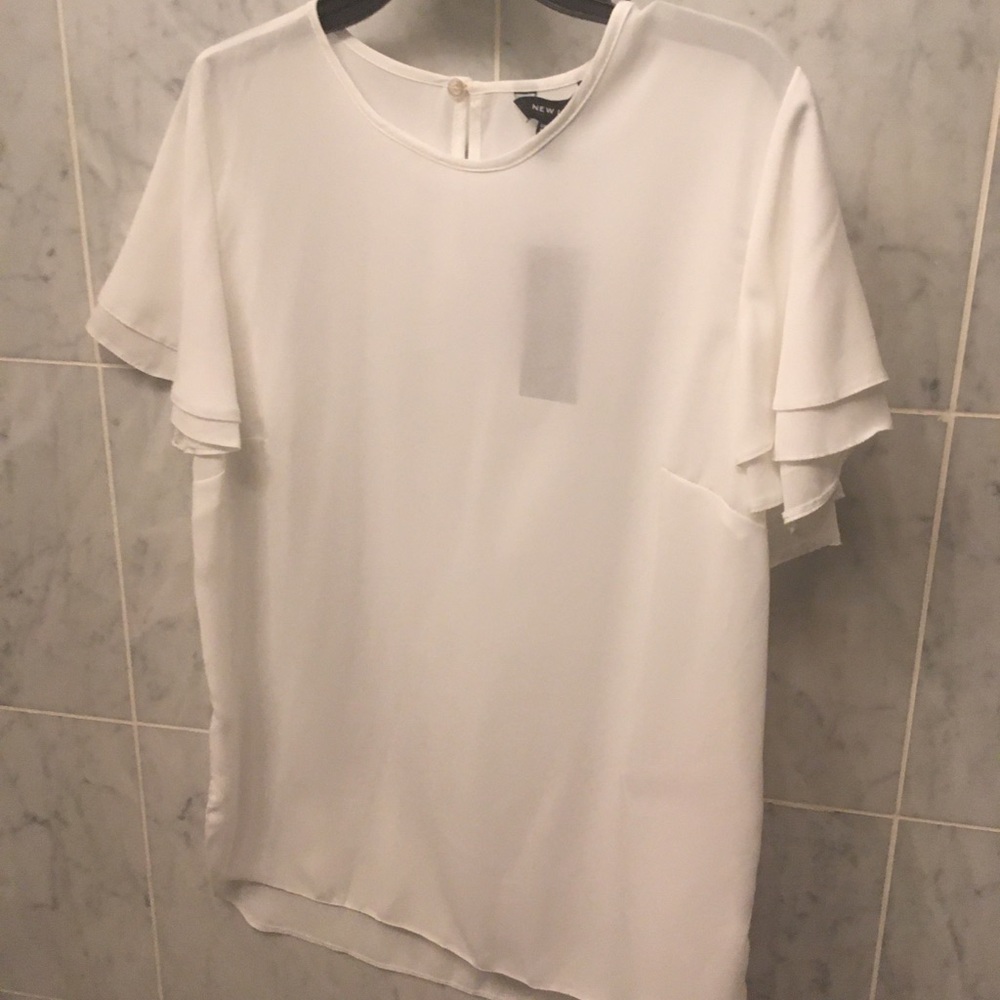 Nwt white blouse top flutter sleeve